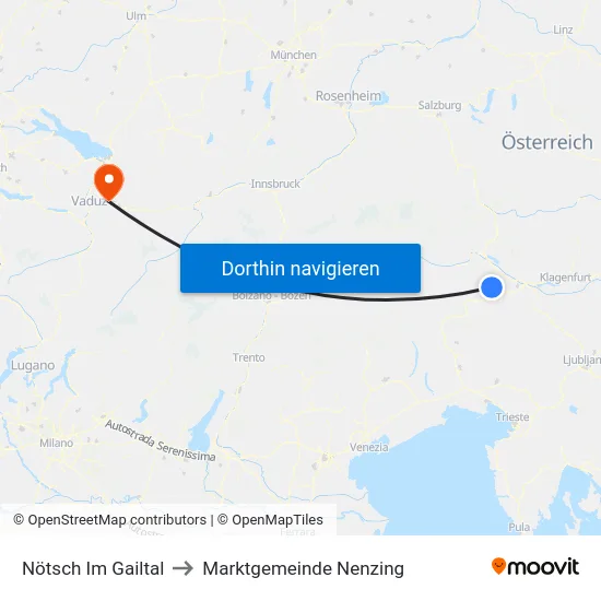 Nötsch Im Gailtal to Marktgemeinde Nenzing map