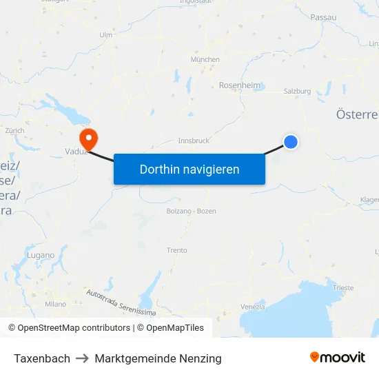 Taxenbach to Marktgemeinde Nenzing map