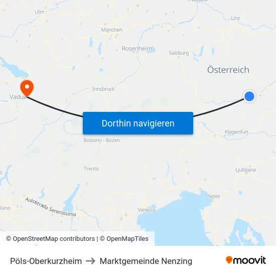 Pöls-Oberkurzheim to Marktgemeinde Nenzing map