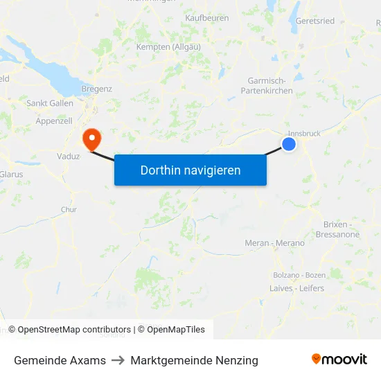 Gemeinde Axams to Marktgemeinde Nenzing map