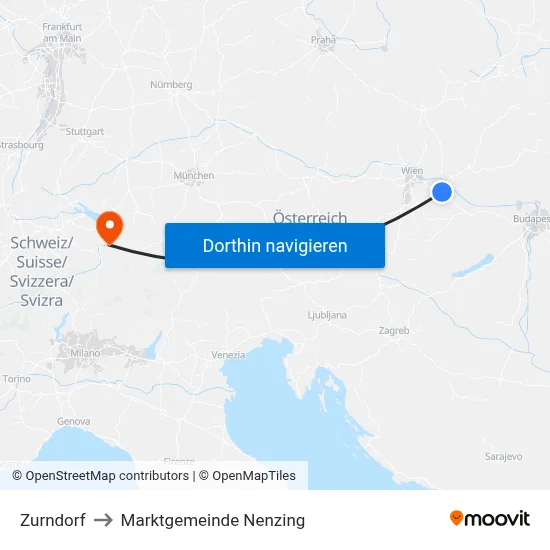Zurndorf to Marktgemeinde Nenzing map