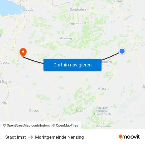 Stadt Imst to Marktgemeinde Nenzing map