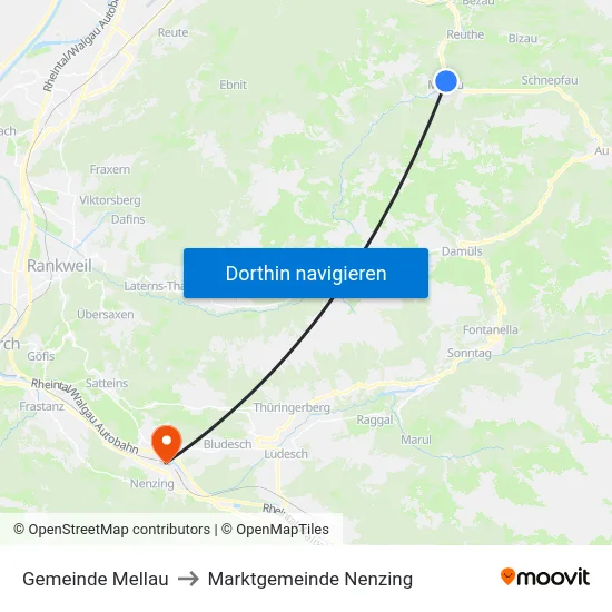 Gemeinde Mellau to Marktgemeinde Nenzing map