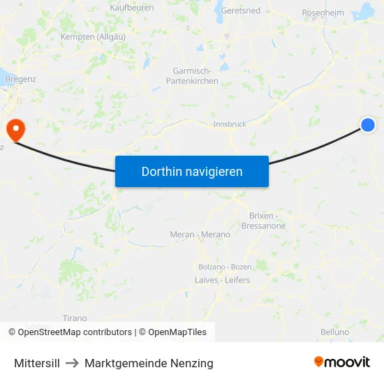 Mittersill to Marktgemeinde Nenzing map