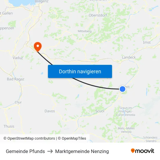 Gemeinde Pfunds to Marktgemeinde Nenzing map