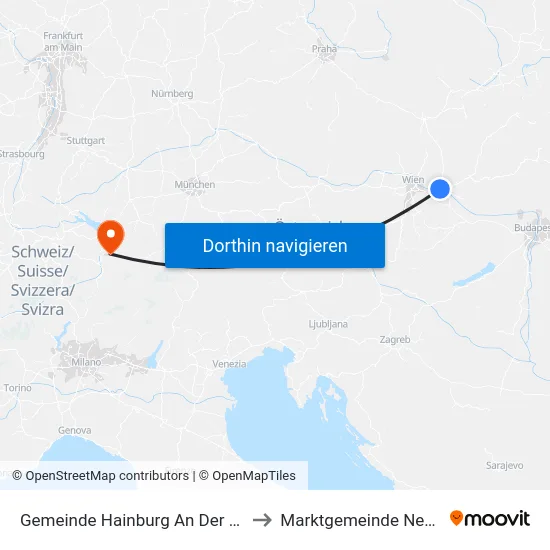 Gemeinde Hainburg An Der Donau to Marktgemeinde Nenzing map