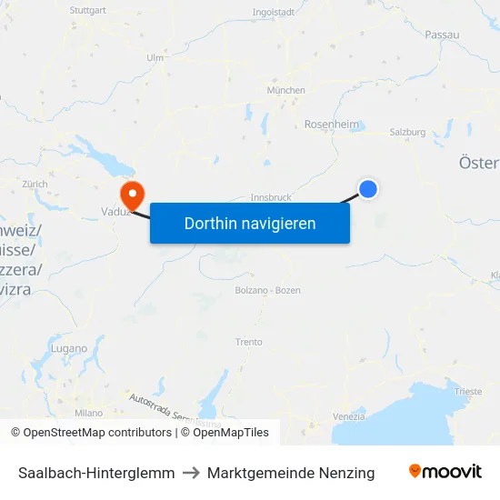 Saalbach-Hinterglemm to Marktgemeinde Nenzing map