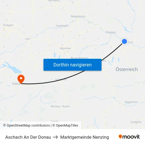 Aschach An Der Donau to Marktgemeinde Nenzing map