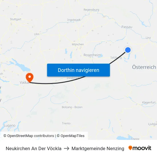 Neukirchen An Der Vöckla to Marktgemeinde Nenzing map