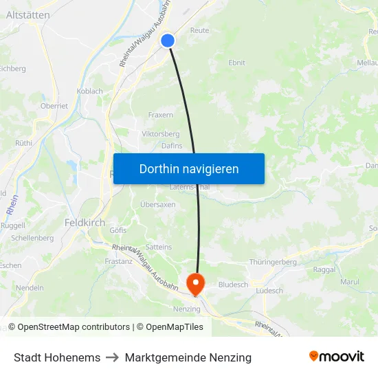 Stadt Hohenems to Marktgemeinde Nenzing map