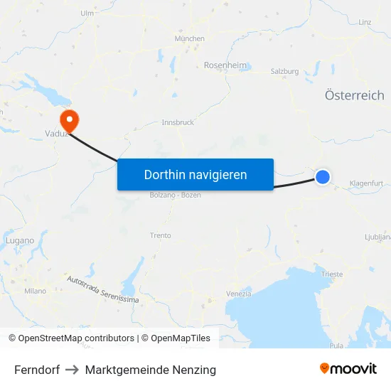 Ferndorf to Marktgemeinde Nenzing map
