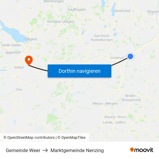 Gemeinde Weer to Marktgemeinde Nenzing map