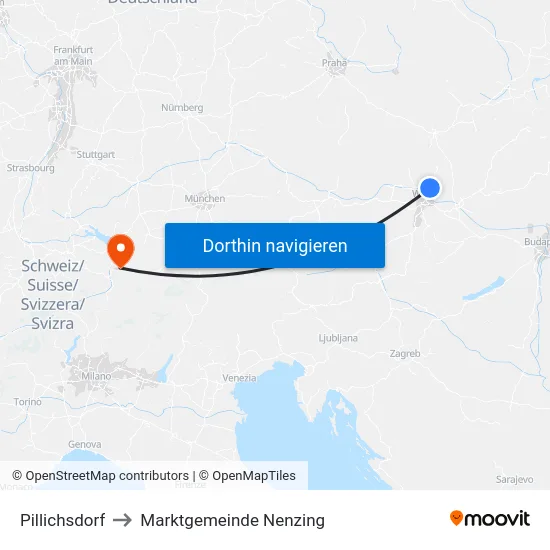 Pillichsdorf to Marktgemeinde Nenzing map