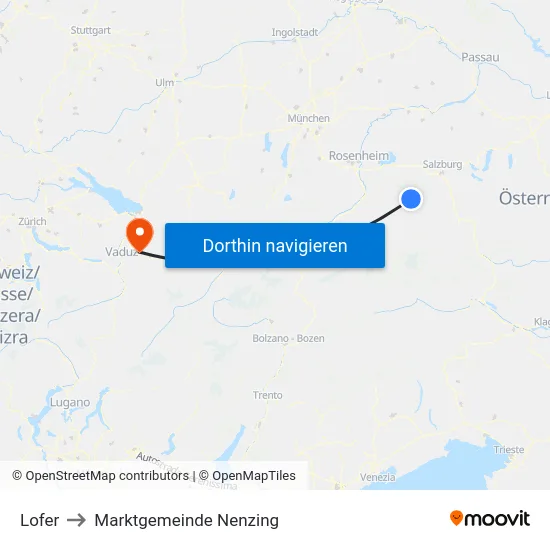 Lofer to Marktgemeinde Nenzing map