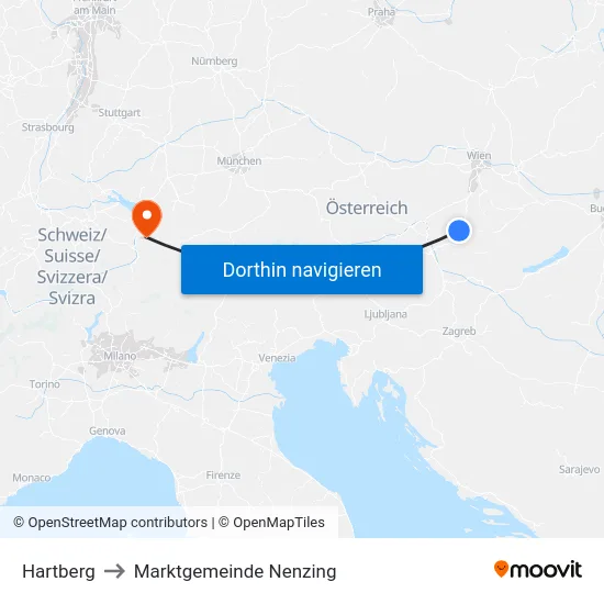Hartberg to Marktgemeinde Nenzing map
