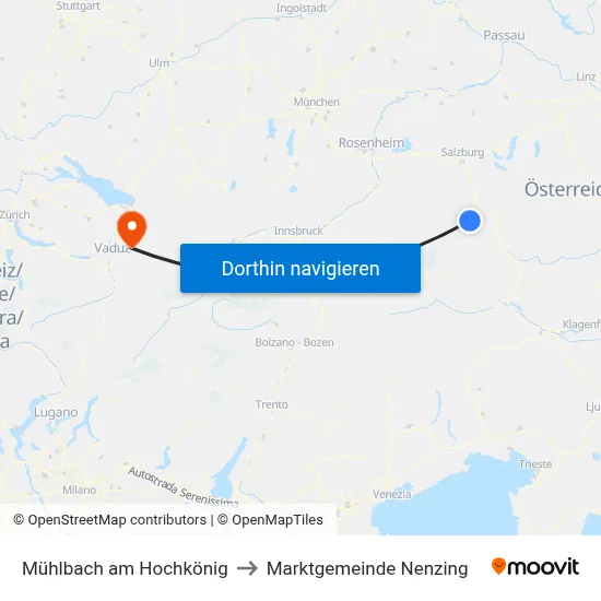 Mühlbach am Hochkönig to Marktgemeinde Nenzing map