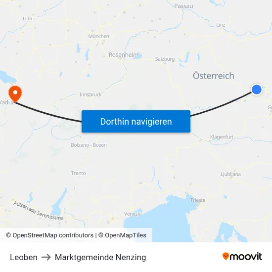 Leoben to Marktgemeinde Nenzing map