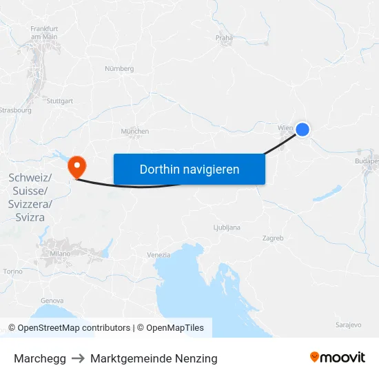 Marchegg to Marktgemeinde Nenzing map