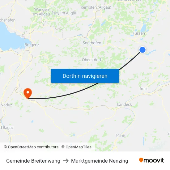 Gemeinde Breitenwang to Marktgemeinde Nenzing map
