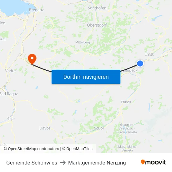 Gemeinde Schönwies to Marktgemeinde Nenzing map