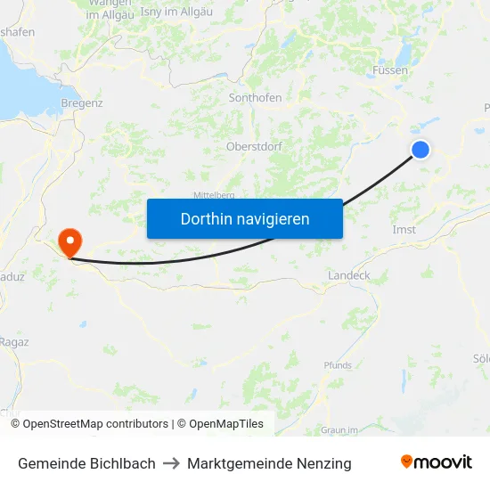 Gemeinde Bichlbach to Marktgemeinde Nenzing map