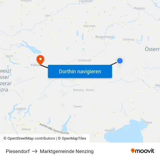 Piesendorf to Marktgemeinde Nenzing map
