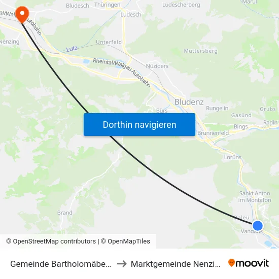 Gemeinde Bartholomäberg to Marktgemeinde Nenzing map