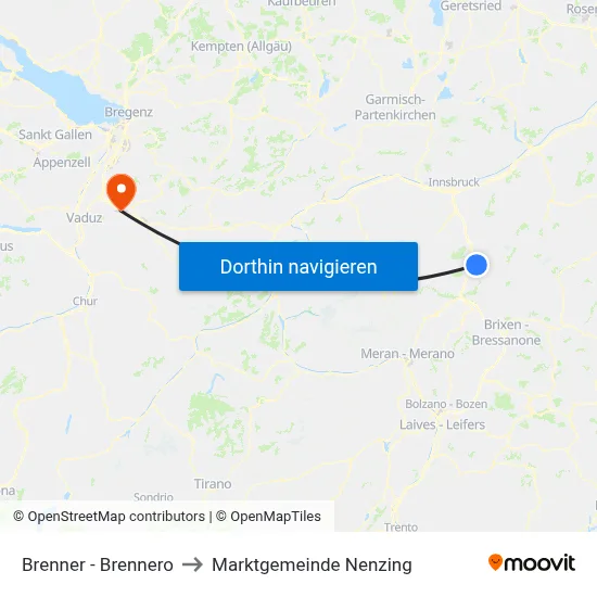 Brenner - Brennero to Marktgemeinde Nenzing map