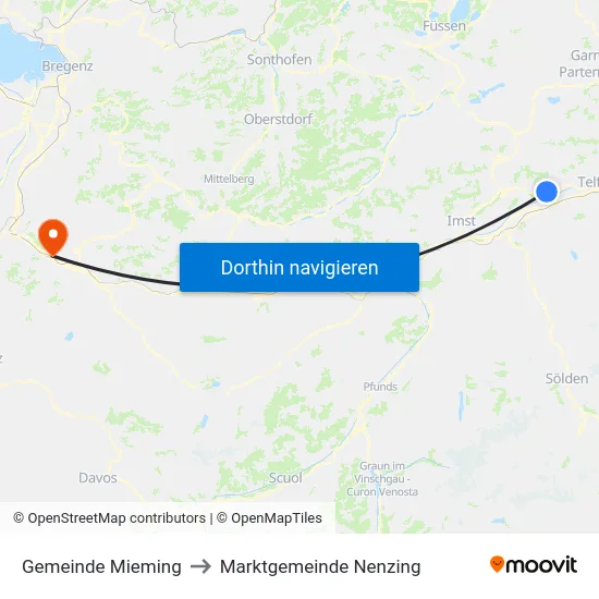 Gemeinde Mieming to Marktgemeinde Nenzing map