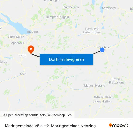 Marktgemeinde Völs to Marktgemeinde Nenzing map