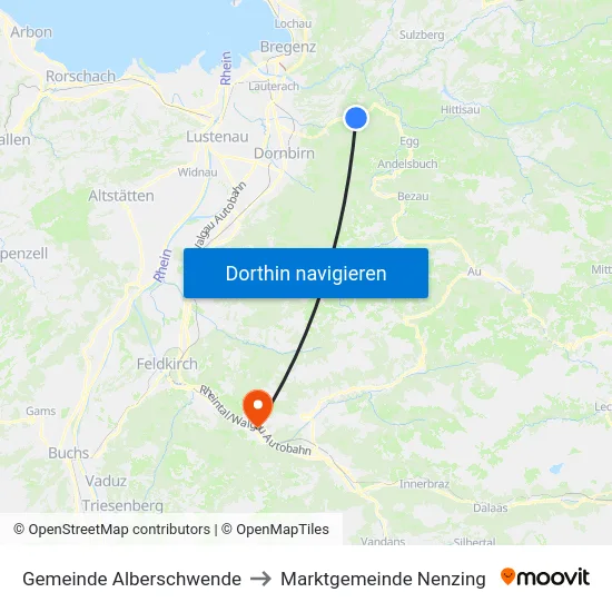 Gemeinde Alberschwende to Marktgemeinde Nenzing map