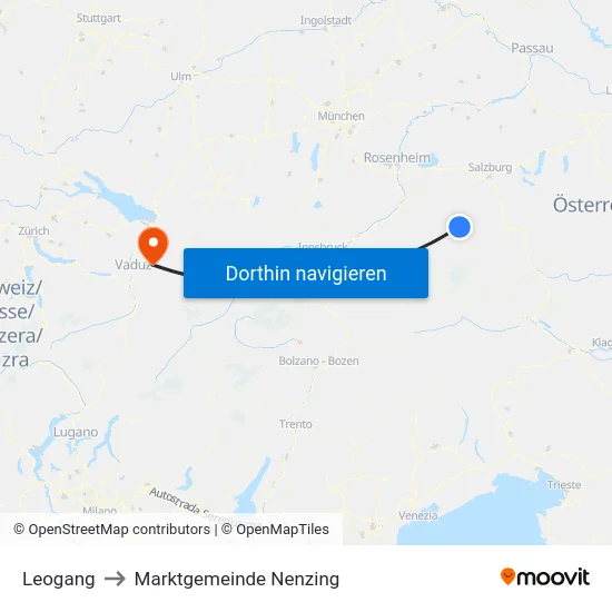 Leogang to Marktgemeinde Nenzing map