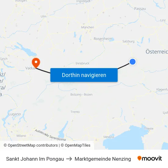 Sankt Johann Im Pongau to Marktgemeinde Nenzing map