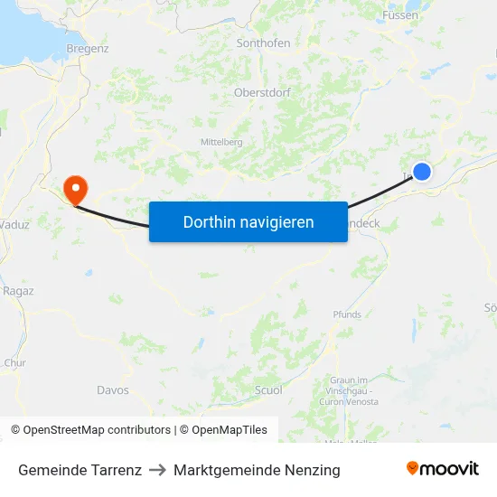 Gemeinde Tarrenz to Marktgemeinde Nenzing map