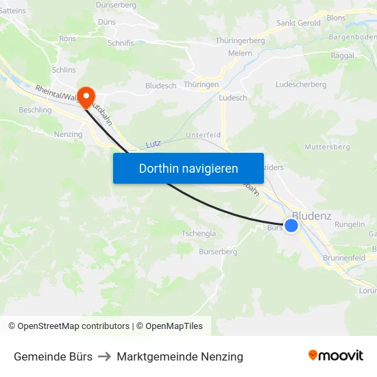 Gemeinde Bürs to Marktgemeinde Nenzing map