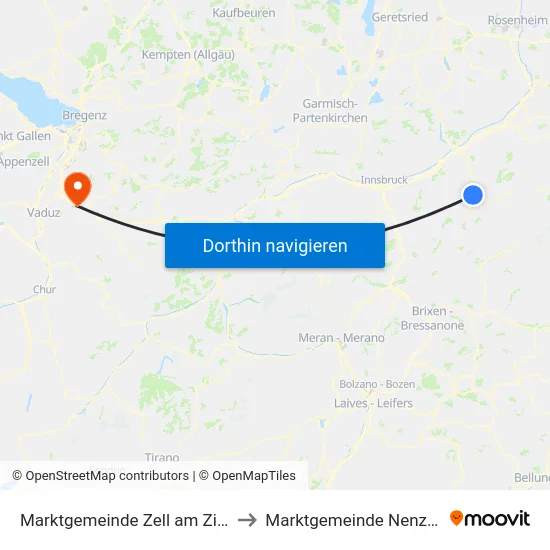 Marktgemeinde Zell am Ziller to Marktgemeinde Nenzing map