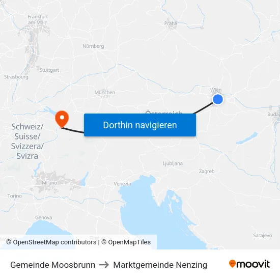 Gemeinde Moosbrunn to Marktgemeinde Nenzing map