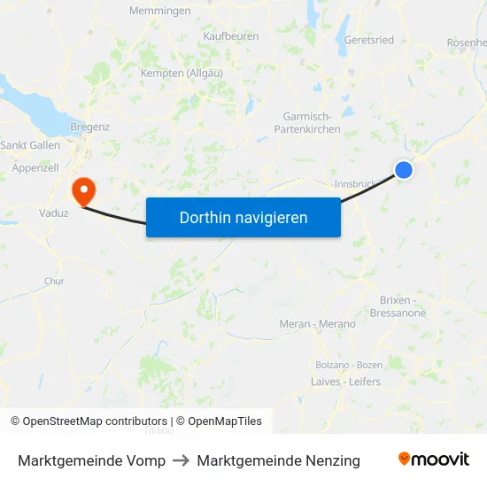 Marktgemeinde Vomp to Marktgemeinde Nenzing map