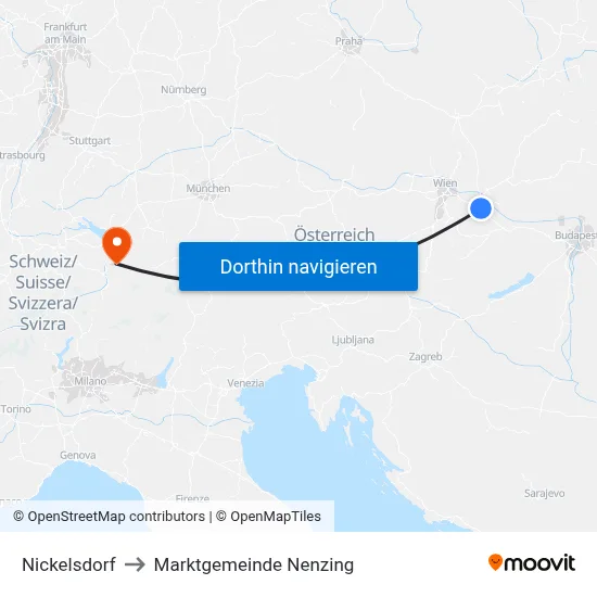 Nickelsdorf to Marktgemeinde Nenzing map
