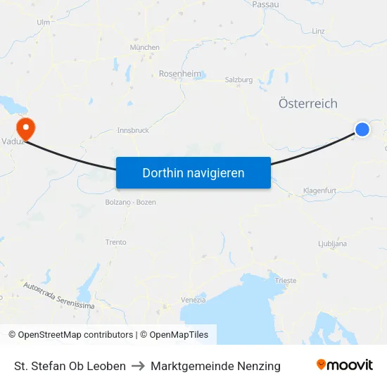 St. Stefan Ob Leoben to Marktgemeinde Nenzing map