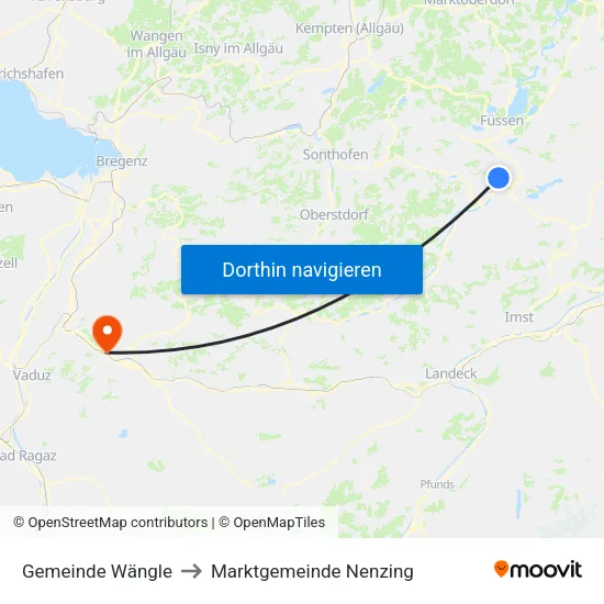 Gemeinde Wängle to Marktgemeinde Nenzing map