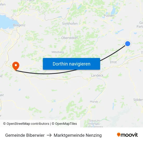 Gemeinde Biberwier to Marktgemeinde Nenzing map