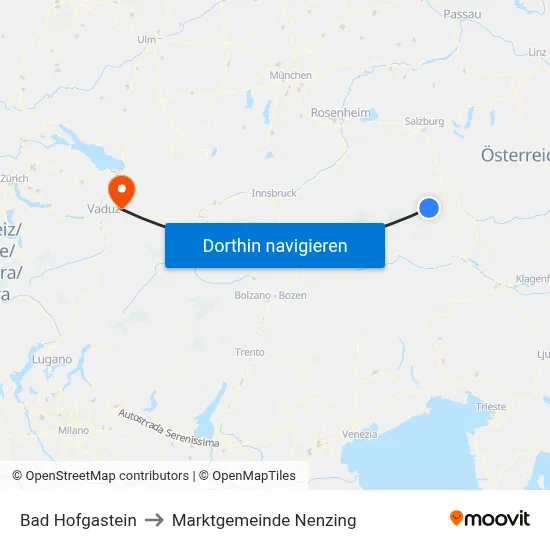 Bad Hofgastein to Marktgemeinde Nenzing map