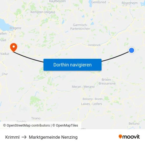 Krimml to Marktgemeinde Nenzing map