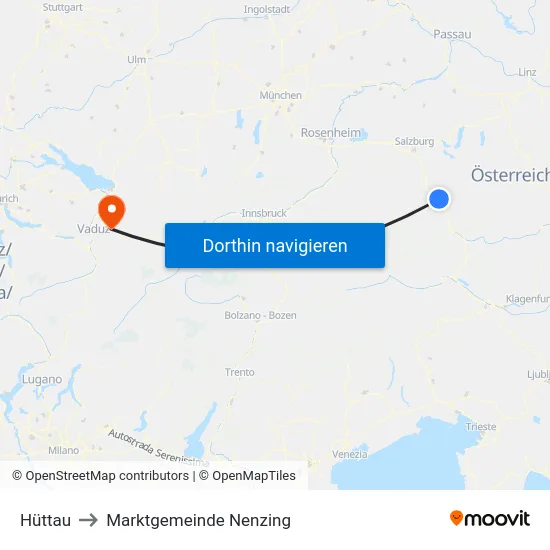 Hüttau to Marktgemeinde Nenzing map