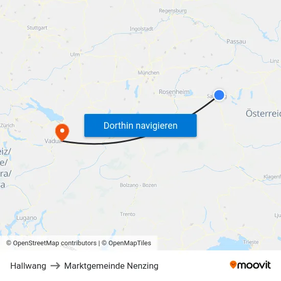 Hallwang to Marktgemeinde Nenzing map