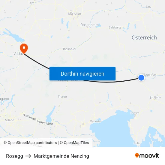 Rosegg to Marktgemeinde Nenzing map