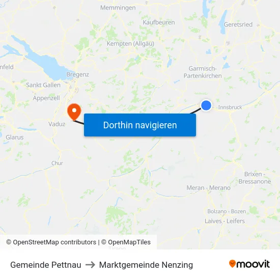 Gemeinde Pettnau to Marktgemeinde Nenzing map
