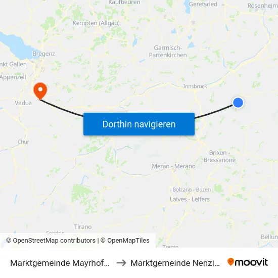 Marktgemeinde Mayrhofen to Marktgemeinde Nenzing map