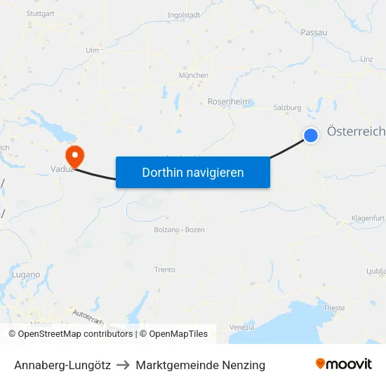 Annaberg-Lungötz to Marktgemeinde Nenzing map